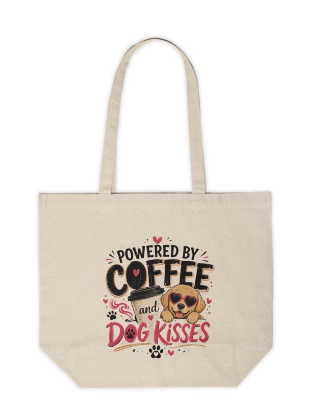 Powered by Coffee and Dog Kisses Canvas Tote Bag | Cute Dog Lover Gift | Handmad